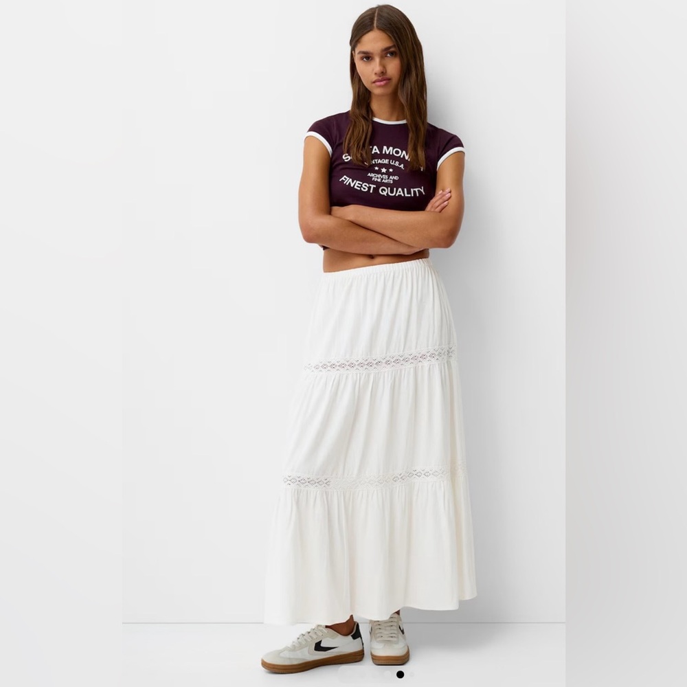 Bershka White Maxi Skirt